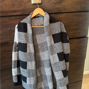 Black and Gray Checkered Cardigan
